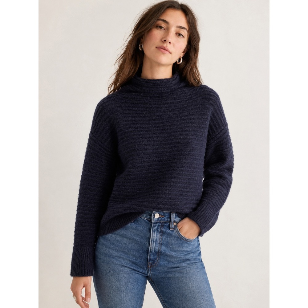 Madewell Womens XS black Ribbed Mock Neck Drop Shoulder Knit‎ Sweater